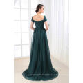 ED008 Emerald Green Evening Dress Cap Sleeves Elegant Floor Length Chiffon Ruffles Ethnic muslim evening dress